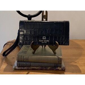 Brand New Kate Spade Perri Lane Croco Wallet Black Leather Wristlet